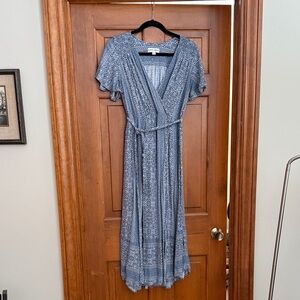 Blue Patterned faux Wrap Dress